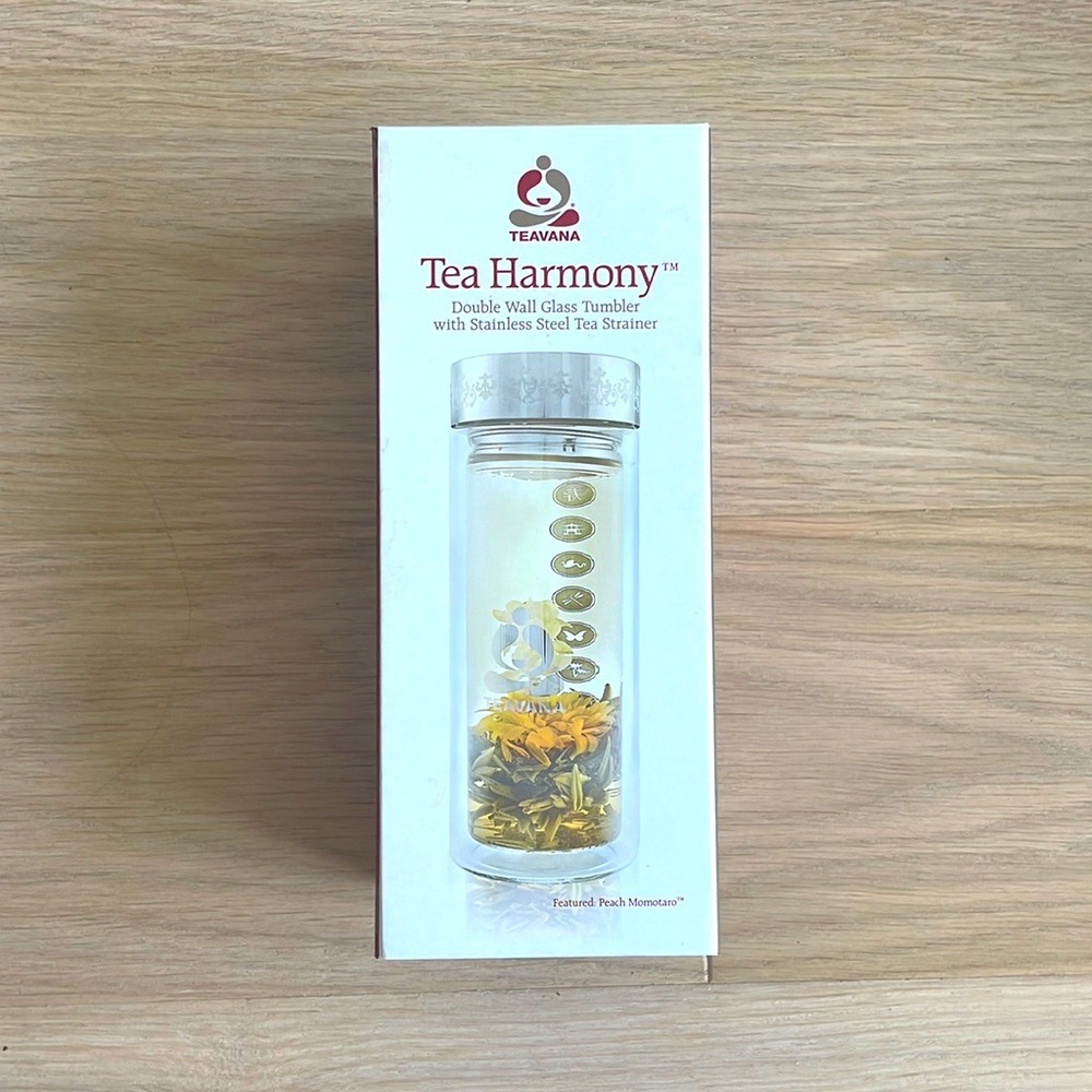 NWOT Teavana Tea Harmony Double Wall Glass Tumbler Stainless Steel Tea Strainer